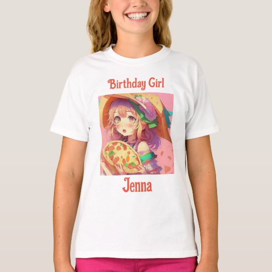 パーソナライズされた誕生日 |アニメピザパーティー Tシャツ (正面)