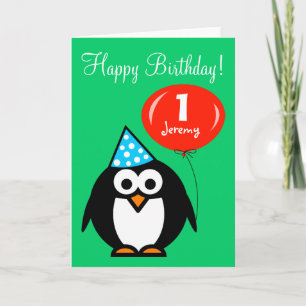 パーソナライズされた誕生日 バルーン付きペンギン カード