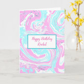 パーソナライズされた誕生日 |ピンクと青の大理石 カード (黄色い花)