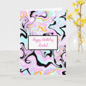 パーソナライズされた誕生日 | ピンクと黒の大理石 カード (黄色い花)