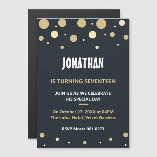 パーソナライズされた誕生日 マグネット招待状 (正面/裏面)