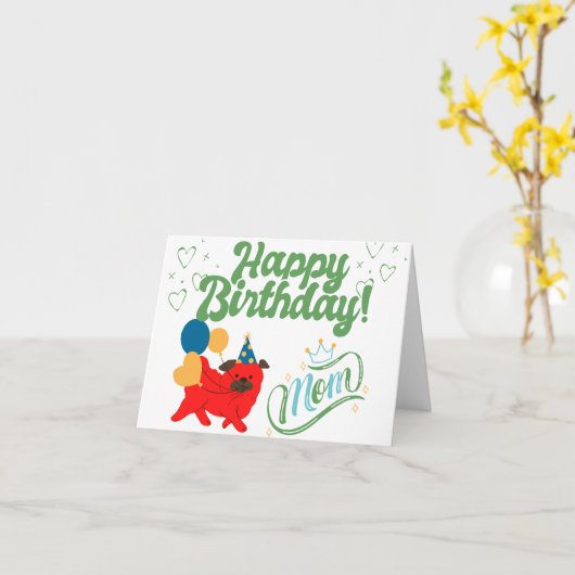 パーソナライズされた誕生日lかわいい赤い犬の水色 カード (黄色い花)