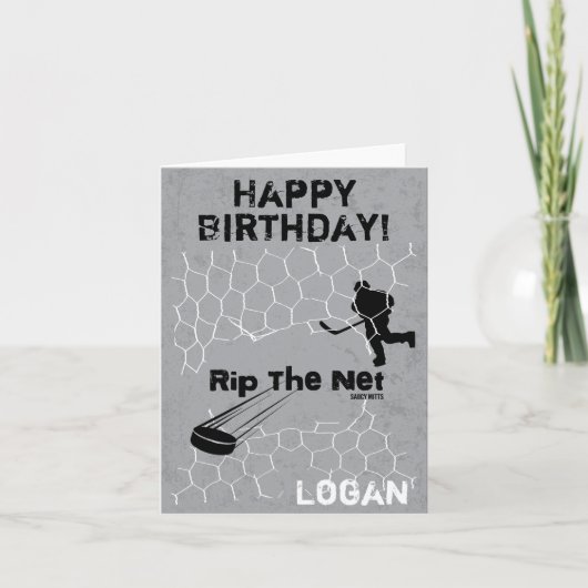 パーソナライズされた誕生日Net Hockey Playerの取り込み カード (正面)