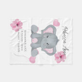 パーソナライズされた誕生統計ベビーゾウピンク灰色 フリースブランケット (正面(横))