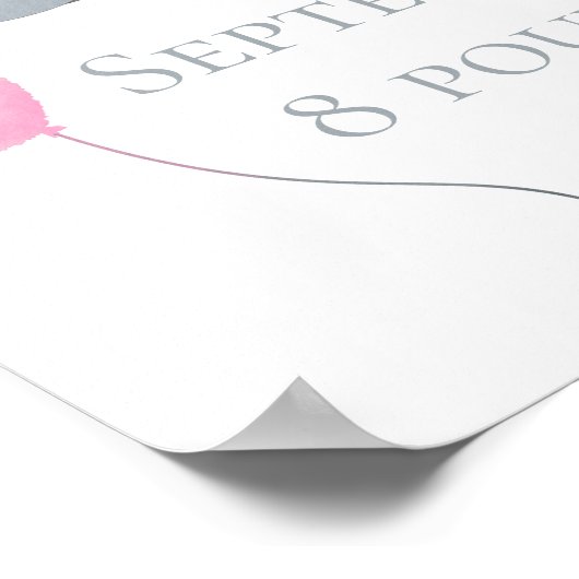 パーソナライズされた誕生統計ベビーゾウピンク灰色 ポスター (角)