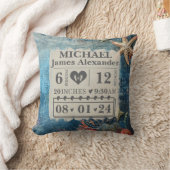 パーソナライズされた誕生統計ヴィンテージ海 クッション (ブランケット)