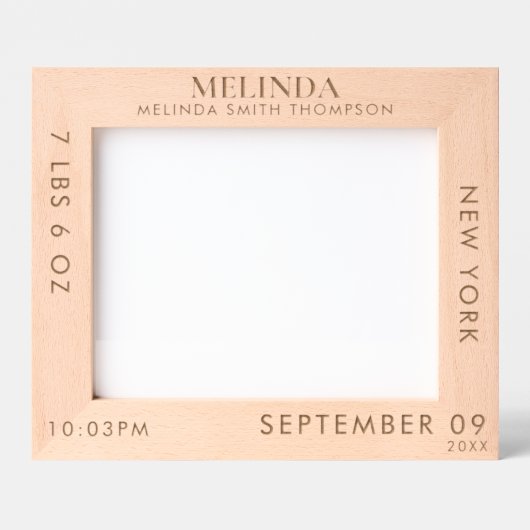 パーソナライズされた誕生統計誕生情報の写真 レーザー彫刻フレーム (正面)