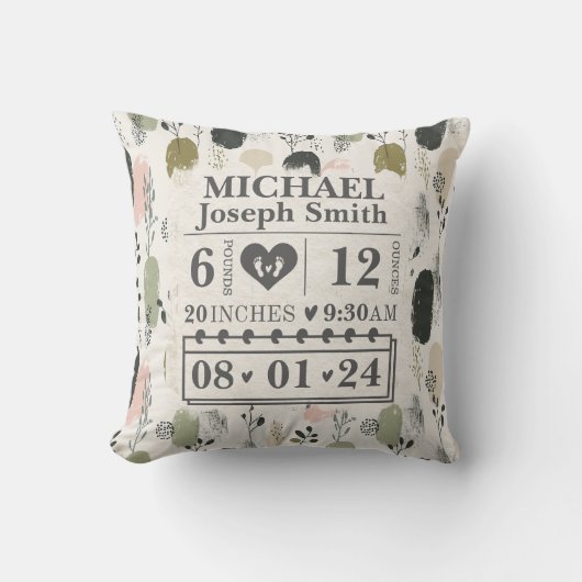 パーソナライズされた誕生統計Boho クッション (正面)