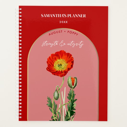 パーソナライズされた誕生花月ポピー威厳があるピー プランナー手帳 (正面)