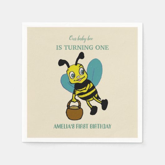 パーソナライズされた誕生1年目のパーティー スタンダードカクテルナプキン (正面)