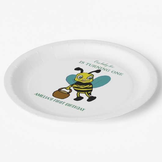 パーソナライズされた誕生1年目のパーティー ペーパープレート (アングル)
