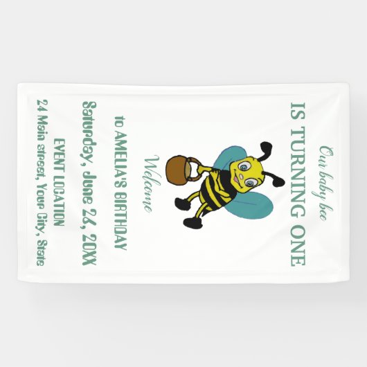 パーソナライズされた誕生1年目のパーティー 横断幕 (横)