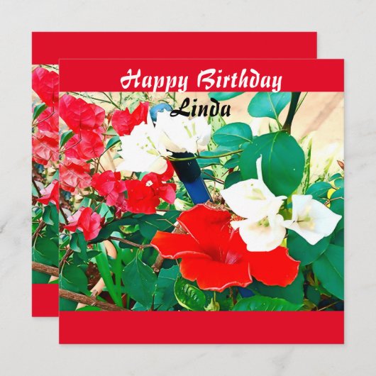 パーソナライズされた誕生 – 日赤い靴の花水色 カード (正面/裏面)