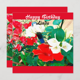 パーソナライズされた誕生 – 日赤い靴の花水色 カード