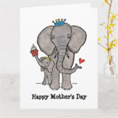 パーソナライズされた象と赤ちゃんの母の日カード カード (黄色い花)