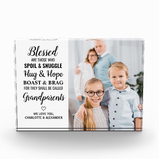 パーソナライズされた賛美祖父母の詩モダン フォトブロック (正面)