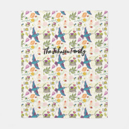 パーソナライズされた贈り物の鳥と多肉 フリースブランケット