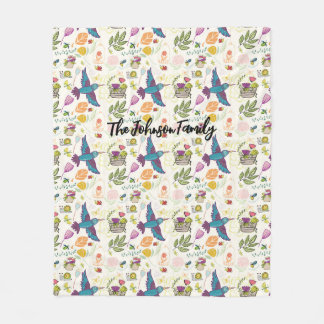 パーソナライズされた贈り物の鳥と多肉 フリースブランケット