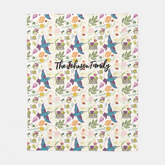 パーソナライズされた贈り物の鳥と多肉 フリースブランケット (正面)