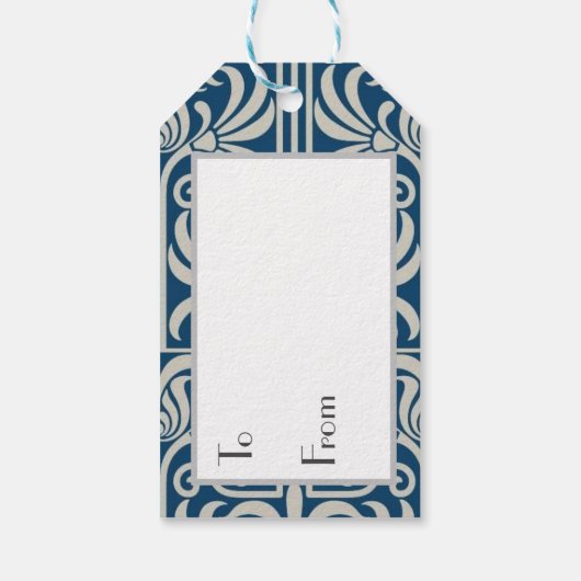 パーソナライズされた贈り物ラベル – ブルーアールヌーボーデザイン ギフトタグ (裏面)