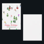 パーソナライズされた赤いゴンドラスキー休暇のイラスト ノートカード<br><div class="desc">アルプスの雪に覆われた松の木々の中のアルプススキー場の斜面をスキーヤーがスキーを滑らせている、かっこいい冬のテーマのスキーヤーパターン設計。 フリーライドスキーヤーは、カラフルなヴィンテージのレトロなスキーウェアを着て、白い雪の山の風景を背景にスキーをしています。 あなたの友人、職場の同僚、家族へのスキーヤーに最適な冬のスポーツの楽しいギフト。 気まぐれなスキーヤーのアートワークのイラストデザイン。 スキーヤーがスキーをするホームデコレーション、スキーチーム、スキーコーチへのギフト。 スキーヤーがスキーをするラッピングペーパーギフト。 パーソナライズされたスキーヤーギフト</div>