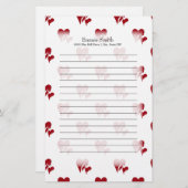 パーソナライズされた赤いハートオン白 便箋 (正面/裏面)