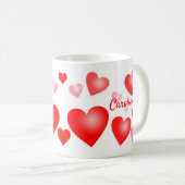 パーソナライズされた赤いハートカスタム文字 コーヒーマグカップ (正面右)
