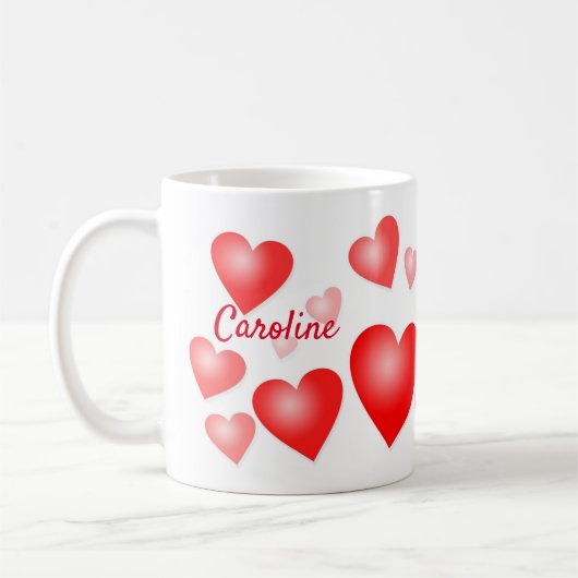 パーソナライズされた赤いハートカスタム文字 コーヒーマグカップ (左)