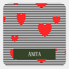 パーソナライズされた赤いハートストライプ スクエアシール