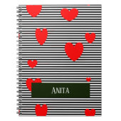 パーソナライズされた赤いハートストライプ ノートブック (正面)