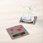 パーソナライズされた赤いハートストライプ ペーパーコースター (インサイチュ)