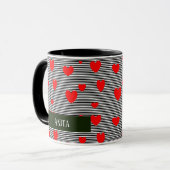 パーソナライズされた赤いハートストライプ マグカップ (正面左)