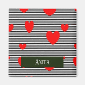 パーソナライズされた赤いハートストライプ マグネット (正面)