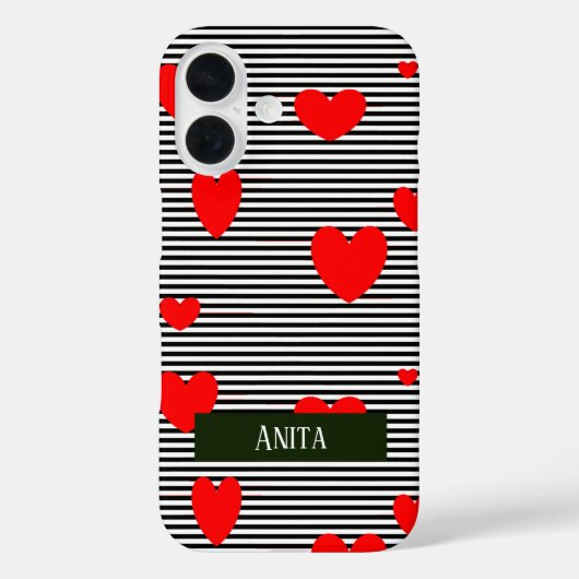 パーソナライズされた赤いハートストライプ Case-Mate iPhoneケース (裏面)