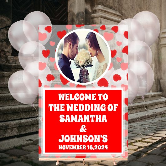 パーソナライズされた赤いハート結婚歓迎フロステッド アクリルサイン