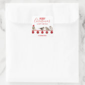 パーソナライズされた赤い白の陽気なクリスマスのスズメ スクエアシール (バッグ)