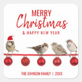 パーソナライズされた赤い白の陽気なクリスマスのスズメ スクエアシール (正面)