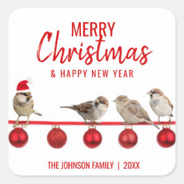 パーソナライズされた赤い白の陽気なクリスマスのスズメ スクエアシール