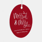 パーソナライズされた赤い結婚式の写真の好意クリスマス メタルオーナメント (正面右)