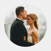 パーソナライズされた赤い結婚式の写真の好意クリスマス メタルオーナメント (裏面)