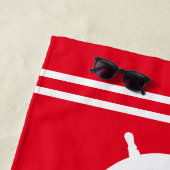 パーソナライズされた赤い船の輪の海辺のファミリービーチ ビーチタオル (インサイチュ)