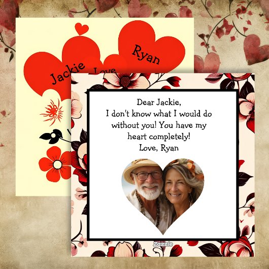 パーソナライズされた赤い花のヴィンテージ バレンタインデー シーズンカード