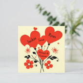 パーソナライズされた赤い花のヴィンテージ バレンタインデー シーズンカード (スタンド正面)