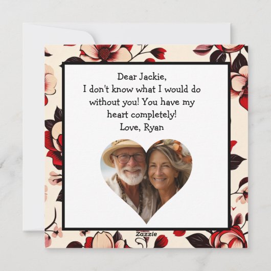 パーソナライズされた赤い花のヴィンテージ バレンタインデー シーズンカード (裏面)