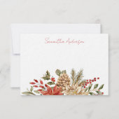 パーソナライズされた赤い花の松のクリスマスカード ノートカード (正面)