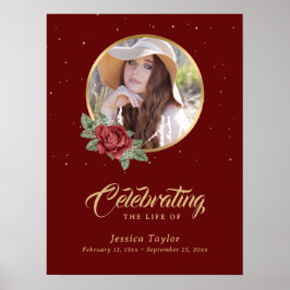 パーソナライズされた赤い葬儀の写真歓迎看板 ポスター