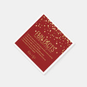 パーソナライズされた赤い金色のコンフェッティ 豆知識 スタンダードカクテルナプキン (角)