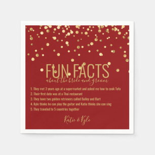 パーソナライズされた赤い金色の紙吹雪 FUN FACTS スタンダードカクテルナプキン
