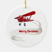 パーソナライズされた赤い飛行機とサンタ、メリークリスマス セラミックオーナメント (裏面)