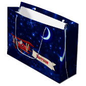 パーソナライズされた赤い飛行機とサンタ、メリークリスマス ラージペーパーバッグ (正面アングル)